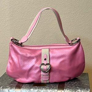 Lovcat Paris Handbag Purse Pink Leather Silver Hardware Heart Accents